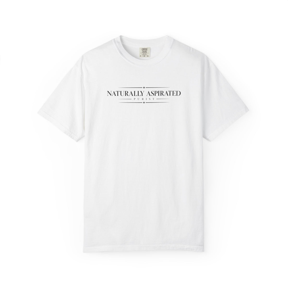 White short-sleeve T-shirt with small centered front logo graphic and crew neck