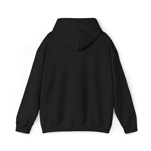 Black pullover hoodie back view with drawstring hood and kangaroo pocket
