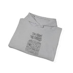 Sport grey pullover hoodie with hood, drawstrings, and front graphic map print