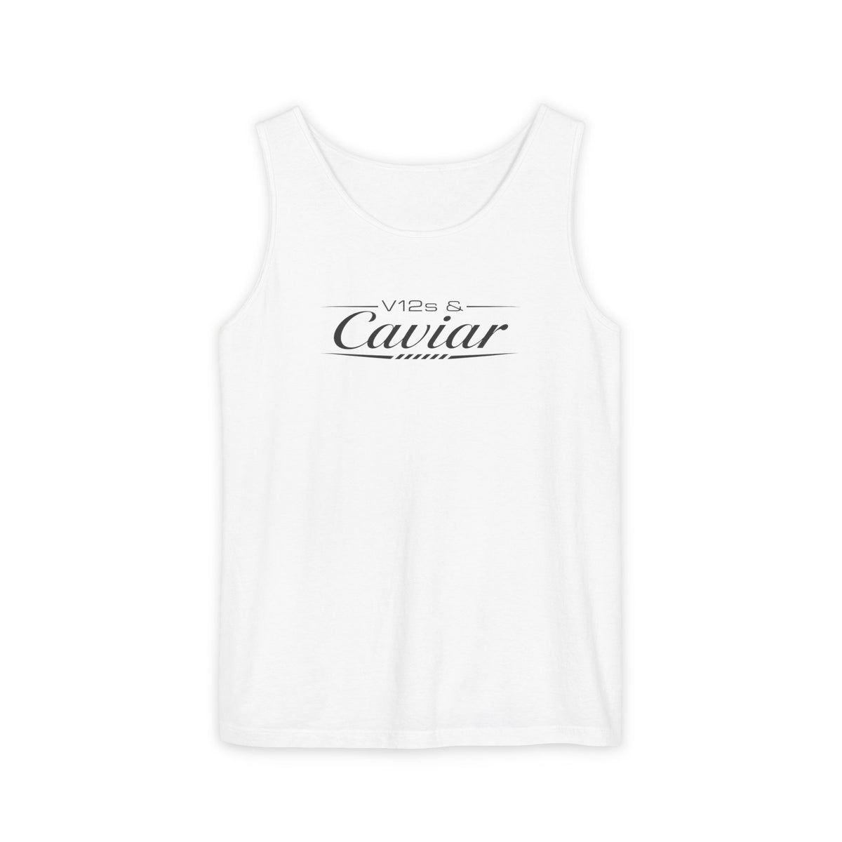 White tank top with “V12s Caviar” front graphic