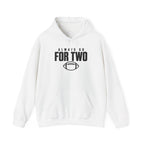 White pullover hoodie with front pocket, drawstring hood, and football graphic text