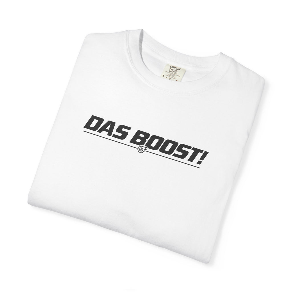 White Turbo T-shirt, folded with DAS BOOST! logo