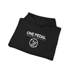Black pullover hoodie with front logo and drawstring hood