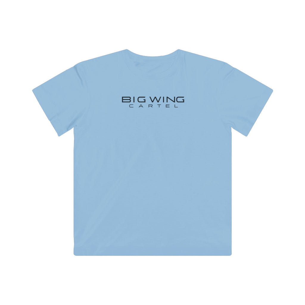 Kids light blue T-shirt with Big Wing Cartel chest logo graphic