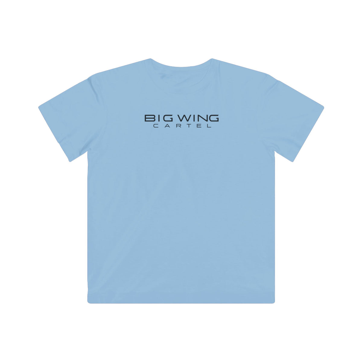 Kids light blue T-shirt with Big Wing Cartel chest logo graphic