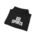 Go Sports hoodie black folded, showing drawstring hood and front logo
