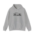 Sport grey JDM hoodie with hood drawstrings, front pouch pocket, and car logo graphic