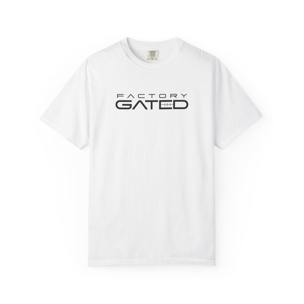 White T-shirt with Factory GATED logo print on the chest