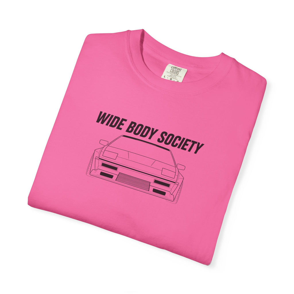 Wide Body Society JDM T-shirt, neon pink, crew neck with car graphic