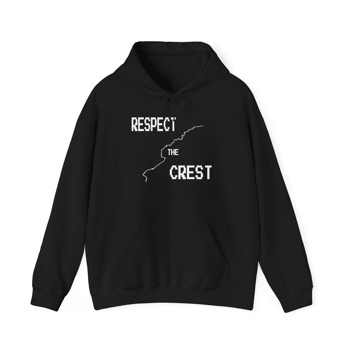 Black pullover hoodie with front graphic print and kangaroo pocket