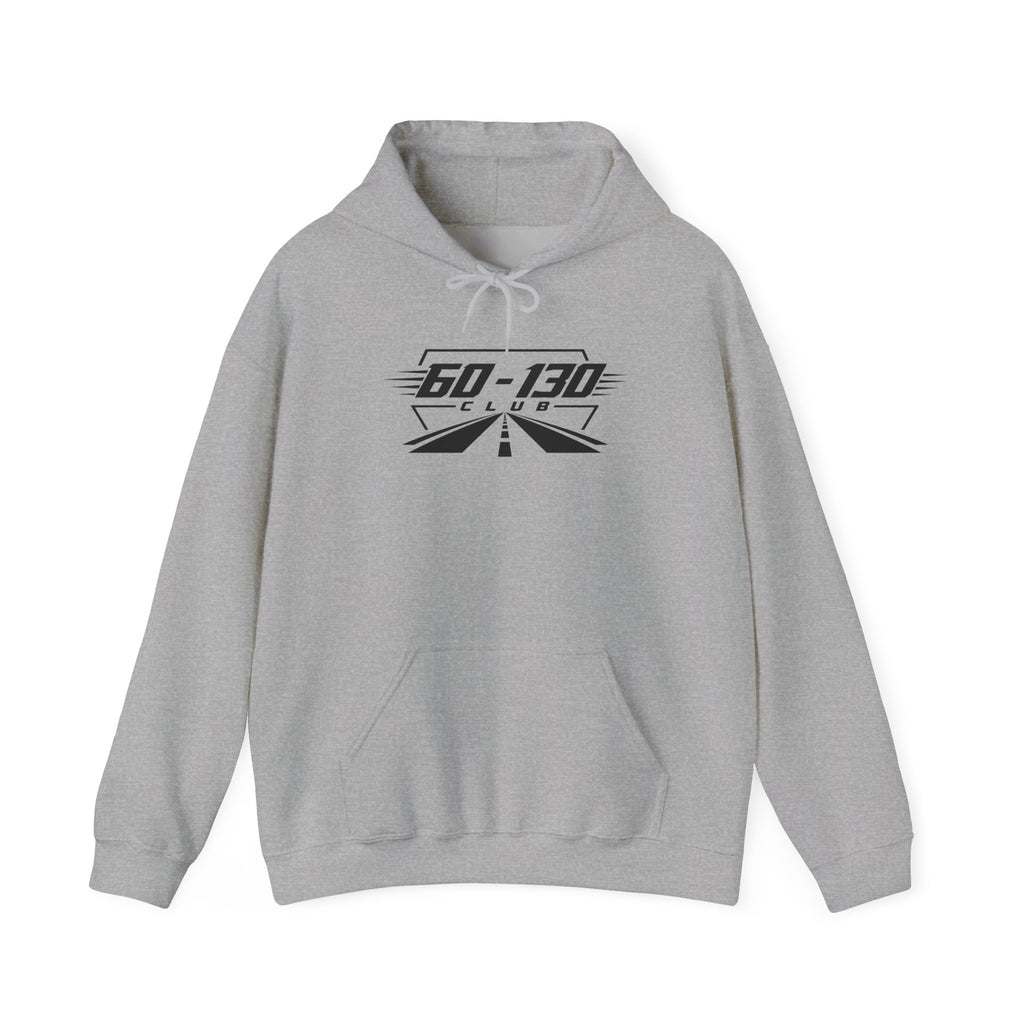 Sport grey club hoodie with 60-130 graphic, pullover hood and drawstring, kangaroo pocket