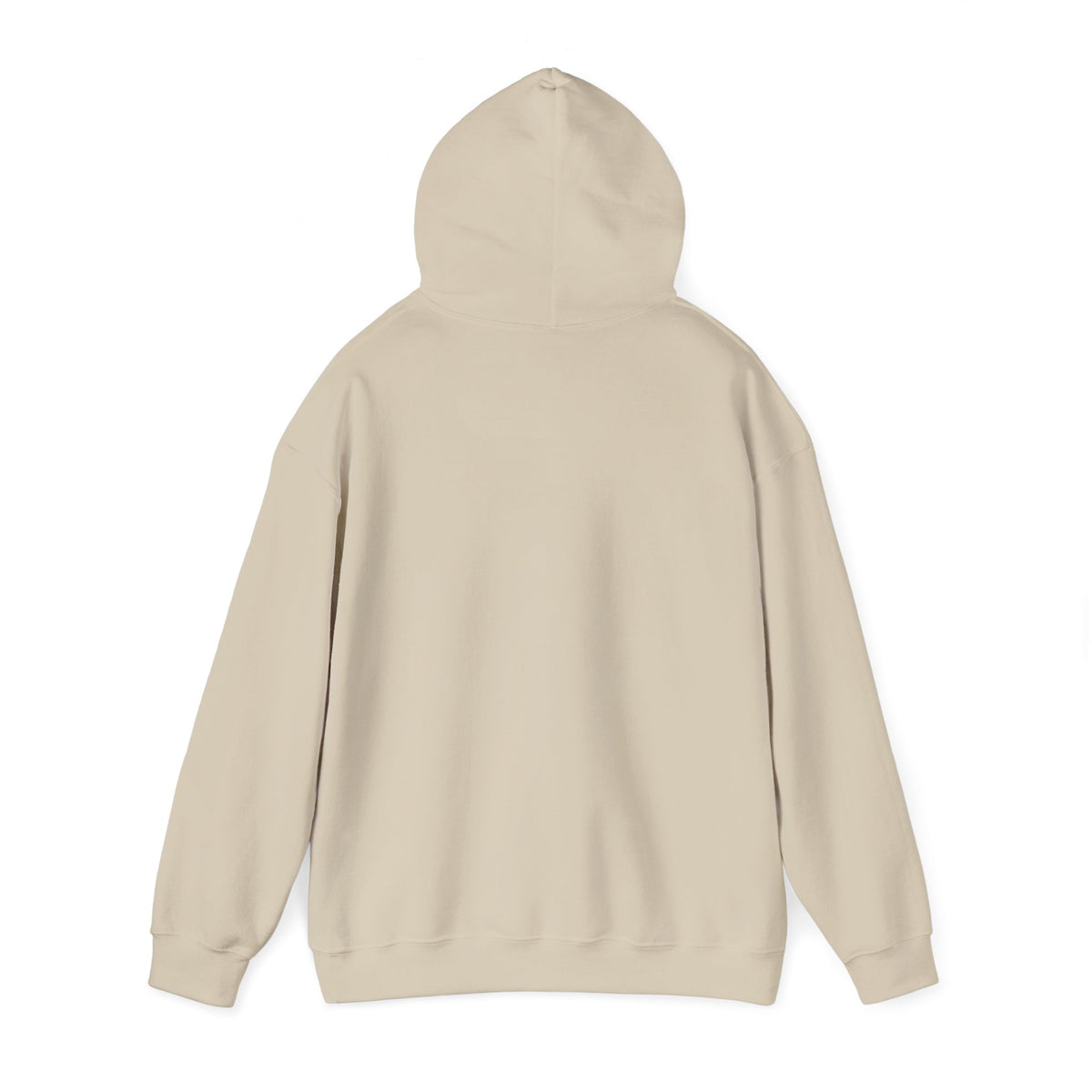 Beige baseball hoodie back view with hood and long sleeves