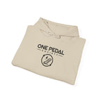 Sand hoodie folded, featuring front logo print and drawstring hood