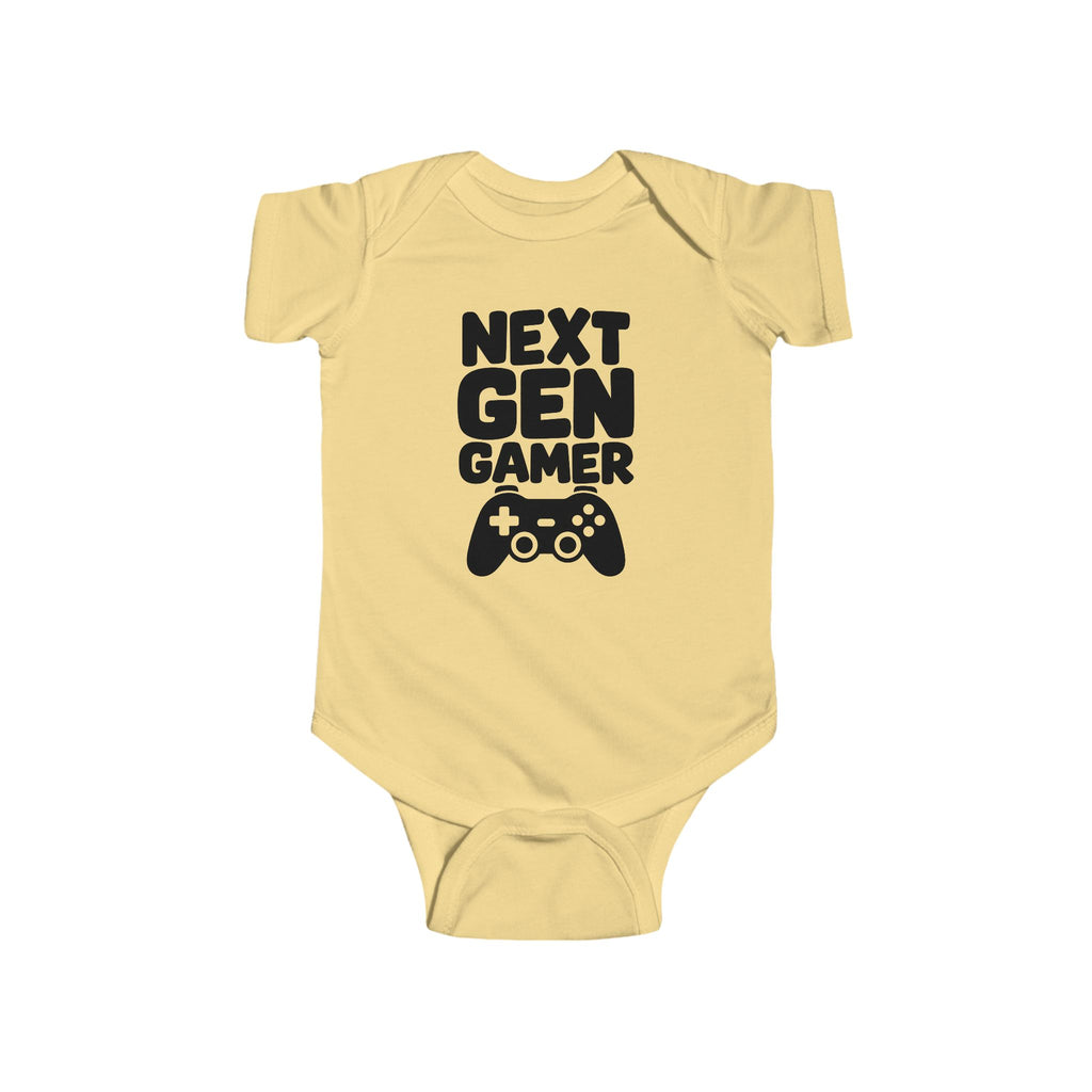 Butter baby bodysuit with 'Next Gen Gamer' gaming controller graphic