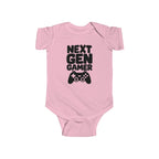 Pink baby bodysuit with 'Next Gen Gamer' gaming controller graphic