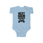 Light blue baby bodysuit with 'Next Gen Gamer' gaming controller graphic