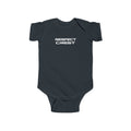 Black short-sleeve baby bodysuit with minimal RESPECT CREST graphic on chest