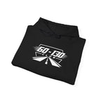 Black club hoodie with 60-130 graphic, pullover hood and drawstring, kangaroo pocket