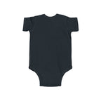 Dark short-sleeve baby bodysuit with snap closure at the bottom