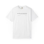 White Evo Outline T-shirt with chest text and line art graphic