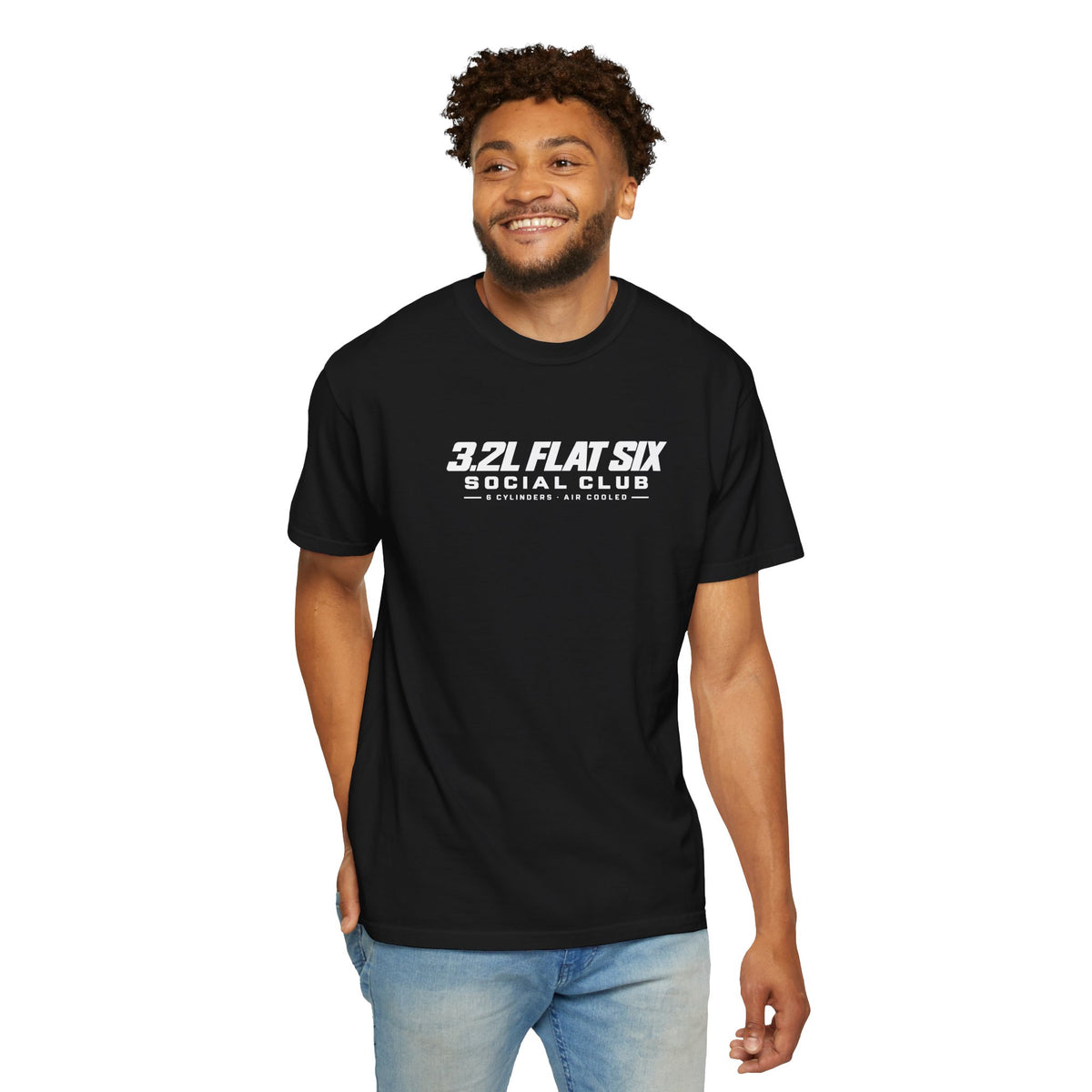Black crewneck T-shirt front logo graphic