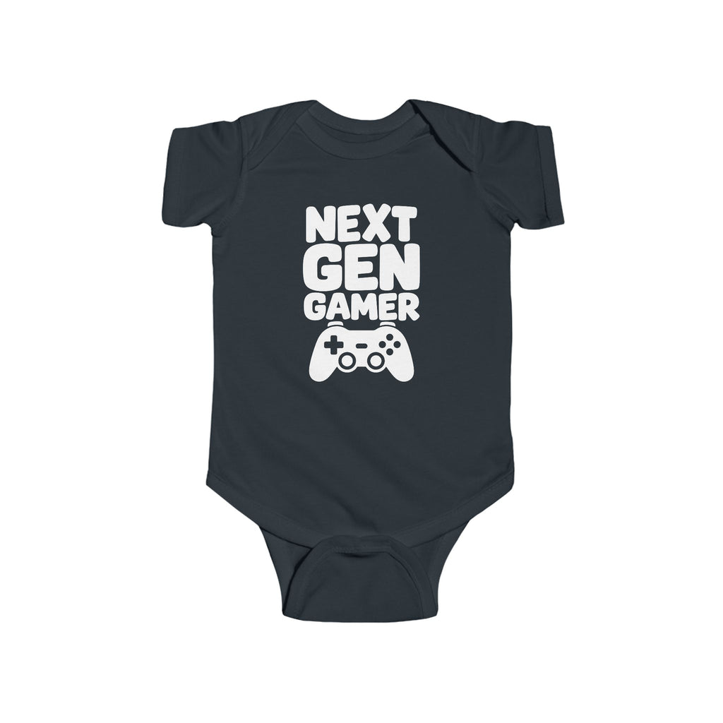 Black baby bodysuit with 'Next Gen Gamer' gaming controller graphic