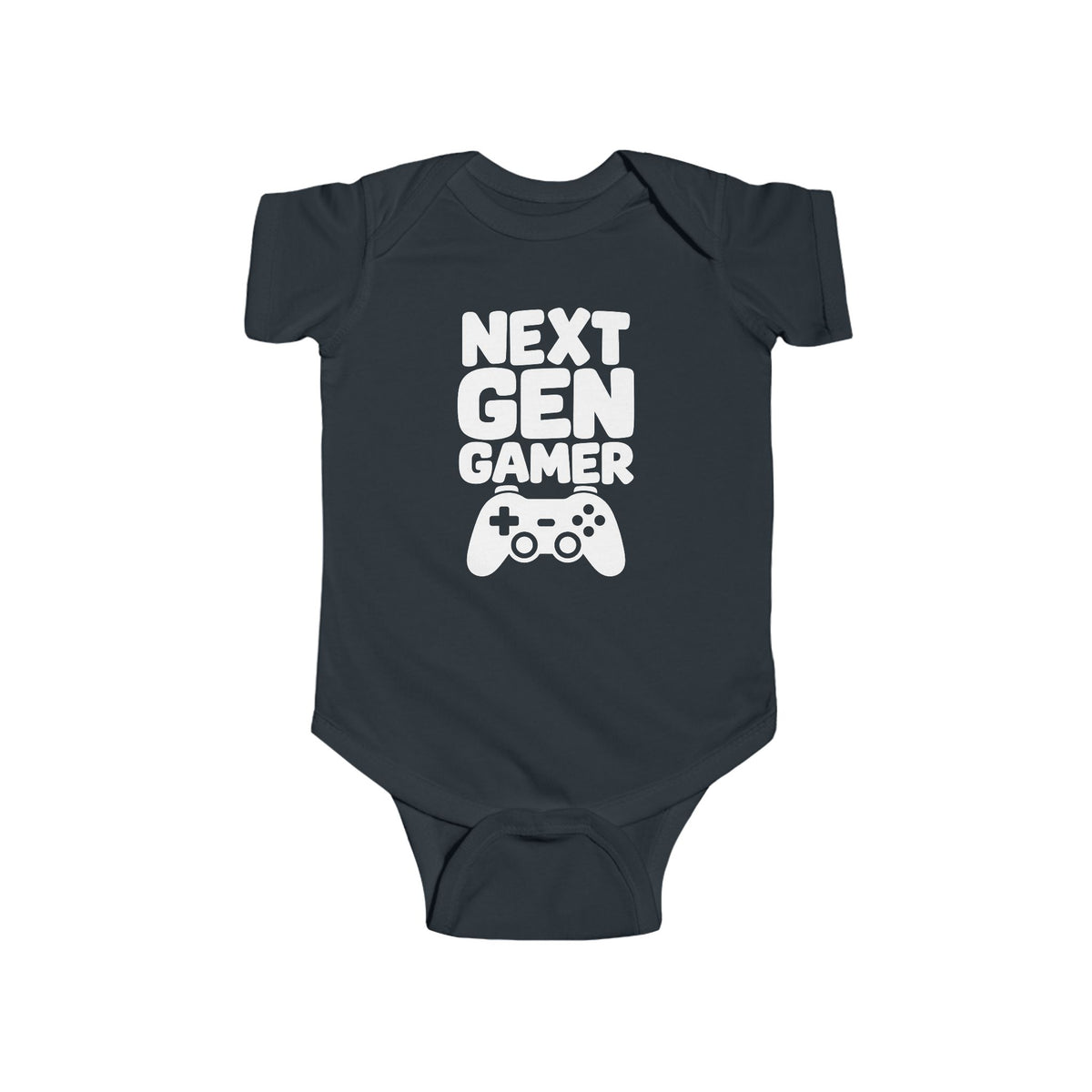 Black baby bodysuit with 'Next Gen Gamer' gaming controller graphic