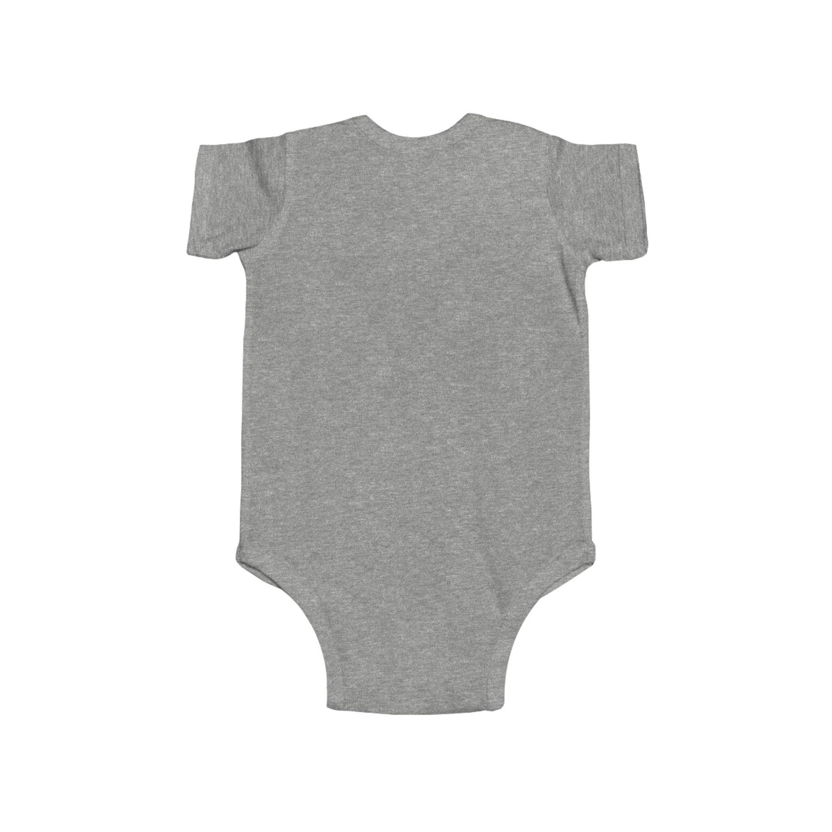 Heather gray short-sleeve baby bodysuit with snap bottom closure