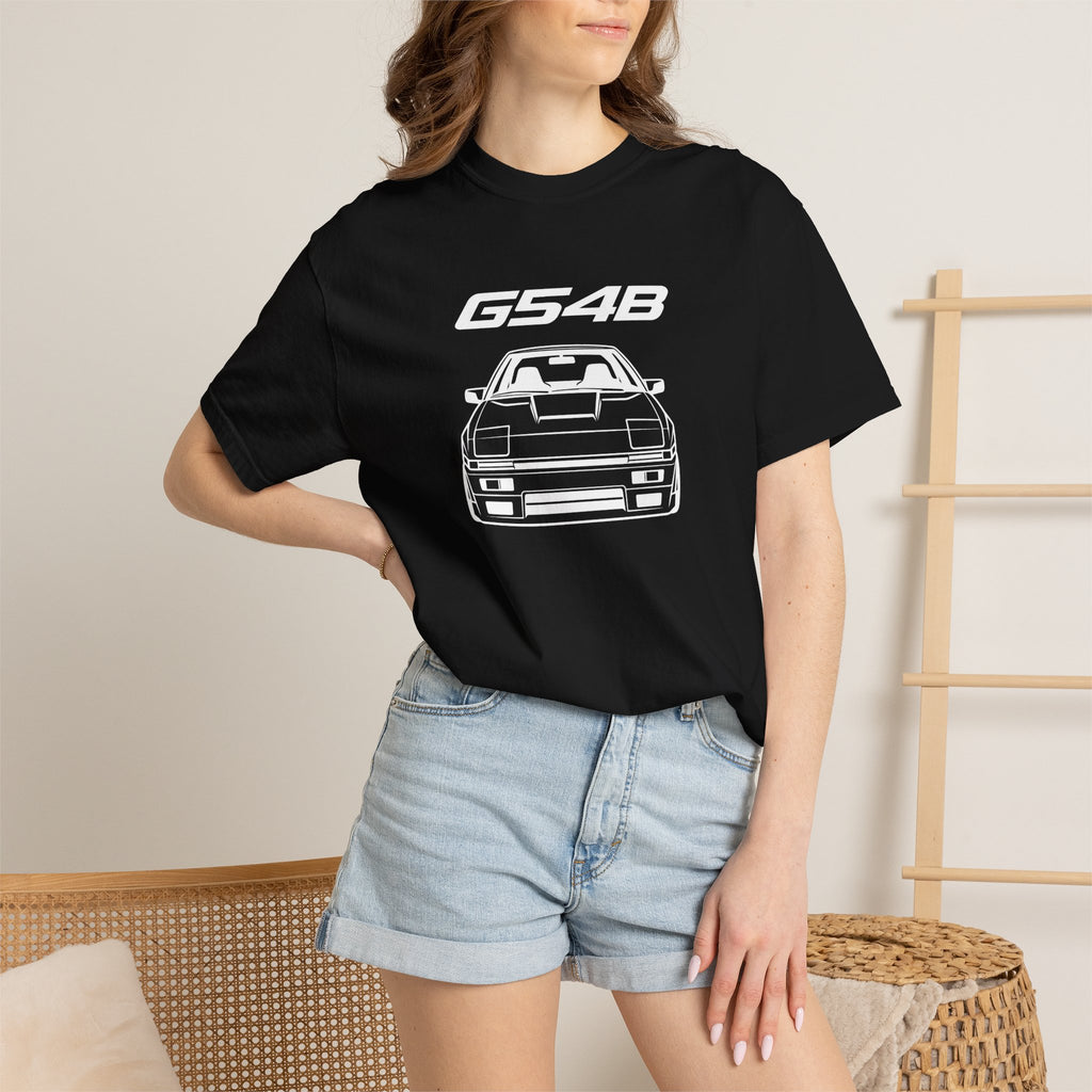 Black G54B JDM T-shirt on model, G54B car graphic at chest