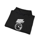 Black hoodie folded with drawstring hood and front “More Boost!!” gauge graphic