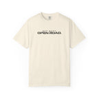 Ivory crewneck T-shirt with front “Off Duty OPEN ROAD” graphic print