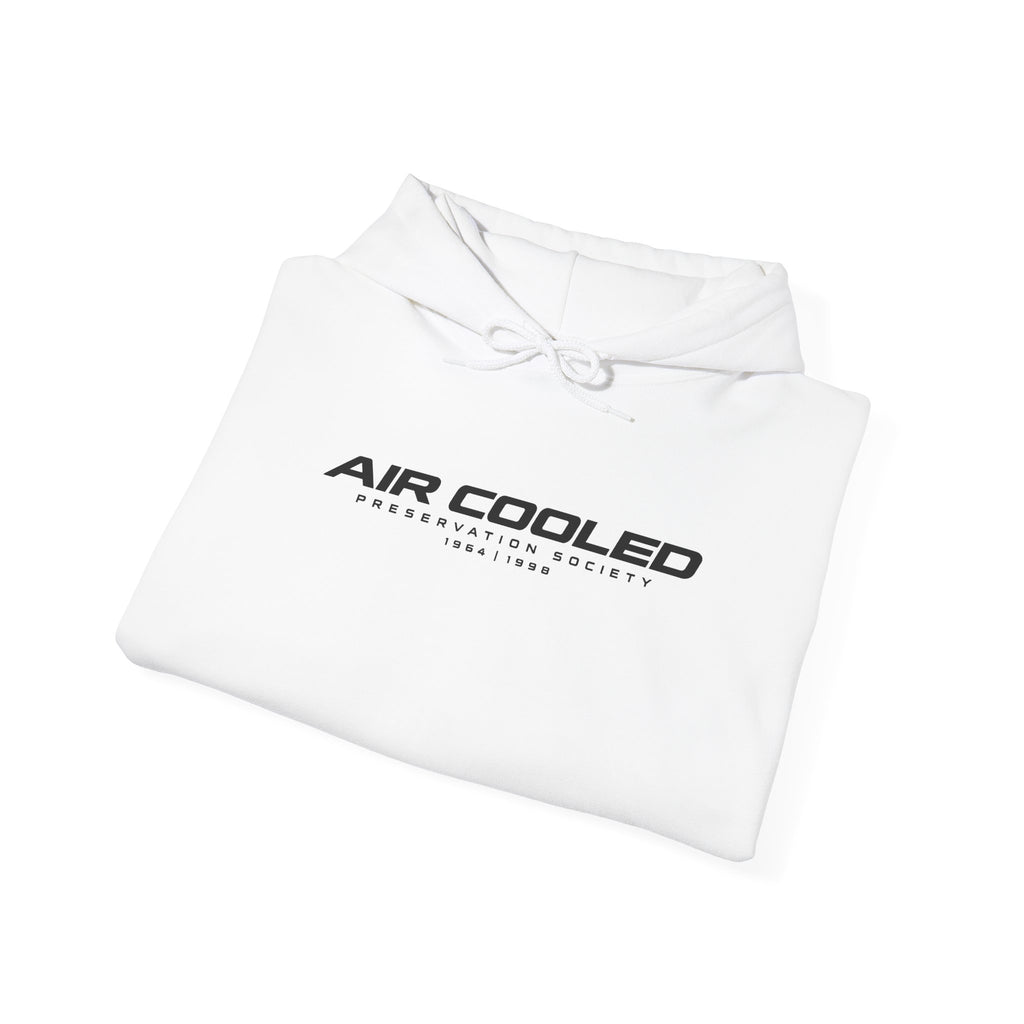 White hoodie folded with AIR COOLED logo on the front
