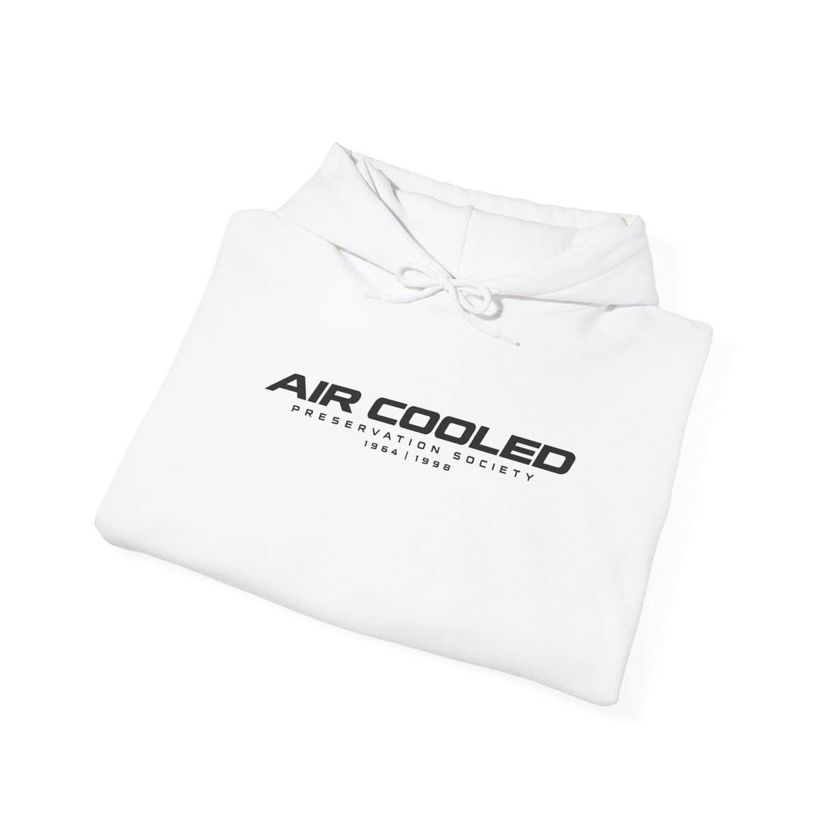 White hoodie folded with AIR COOLED logo on the front