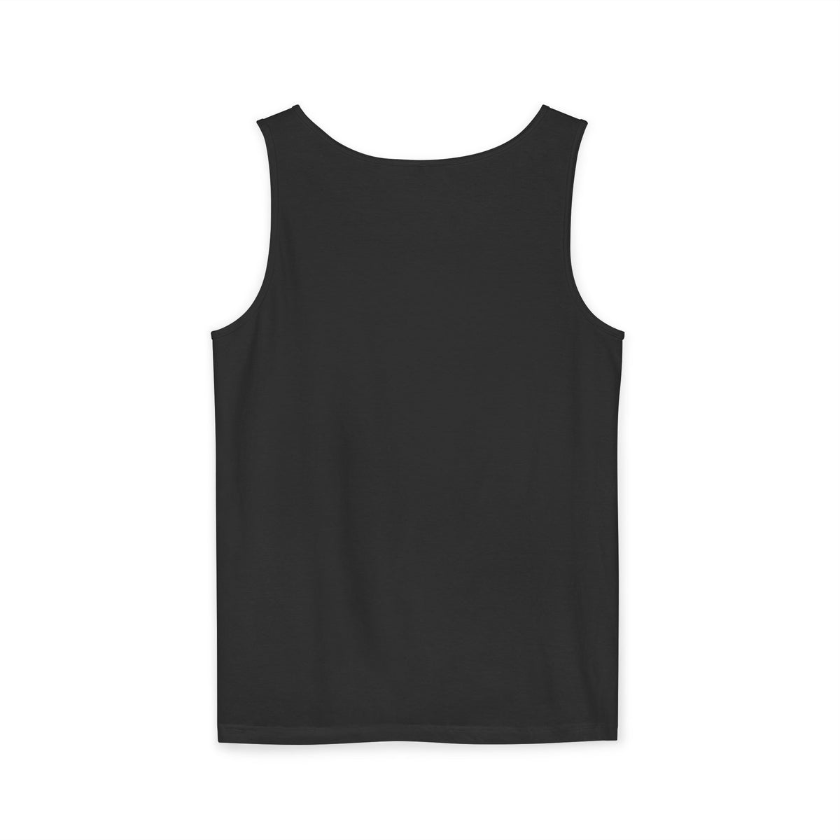 Black sleeveless tank top with wide crew neck, plain front