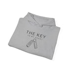 Sport grey hoodie, drawstring hood, 'The Key to My Heart' key graphic