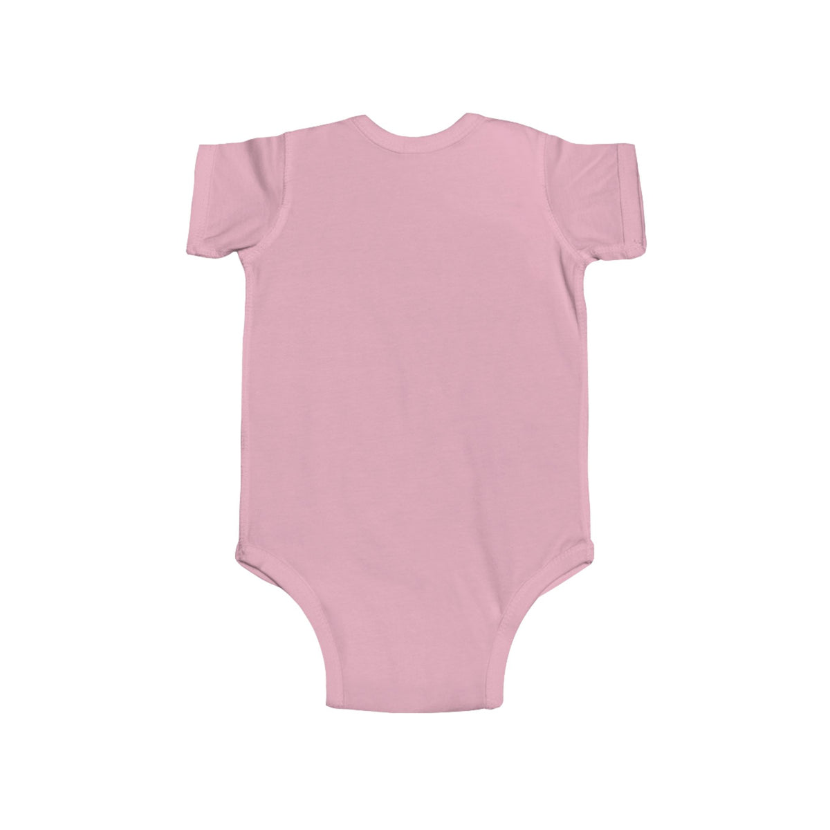 Pink short-sleeve baby bodysuit with snap-bottom closure