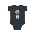 Baby bodysuit in dark black with monster graphic and “So much cute” text