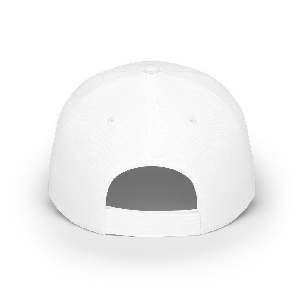 White low-profile racing cap back view with curved brim and top button