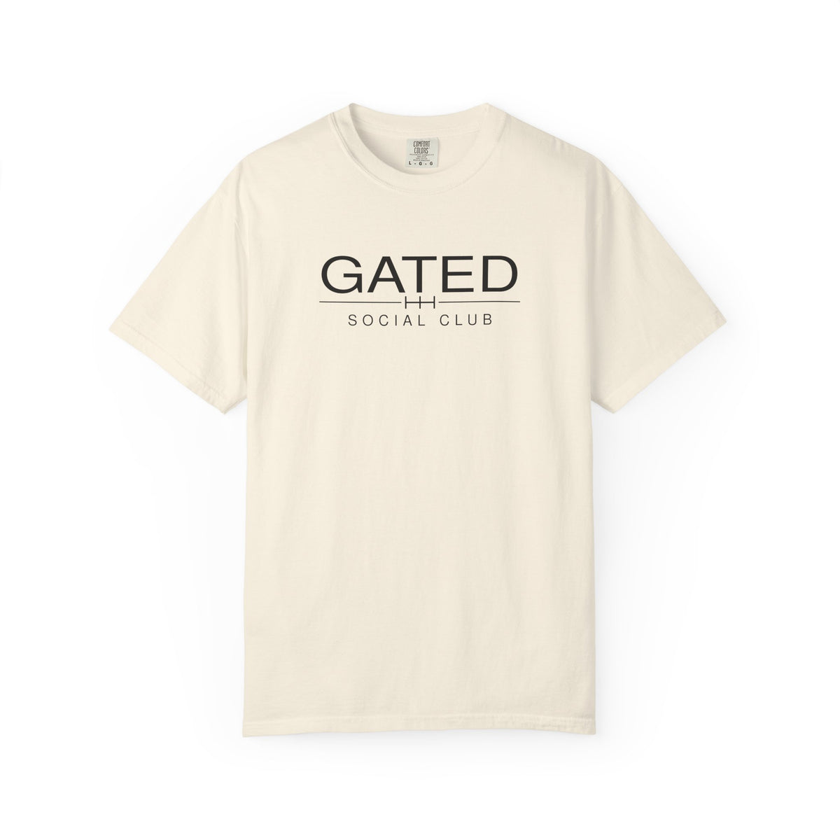 Ivory T-shirt with GATED logo and Social Club text on the front