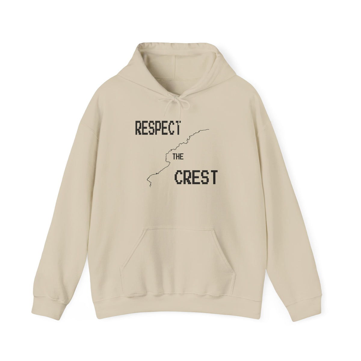 Light beige pullover hoodie with front graphic print and kangaroo pocket