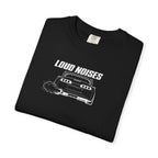 Black T-shirt with bold 'Loud Noises' typography and car graphic