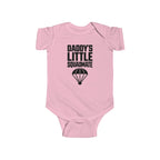 Pink baby bodysuit with 'Daddy's Little Squadamate' parachute graphic