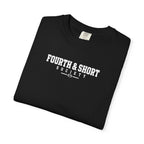 Black crewneck football t-shirt with bold chest logo text