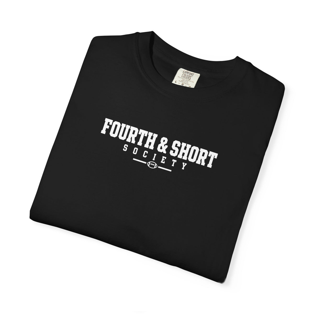 Black crewneck football t-shirt with bold chest logo text