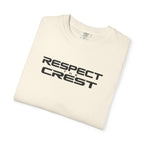 Ivory crew-neck T-shirt with large black “Respect the Crest” logo