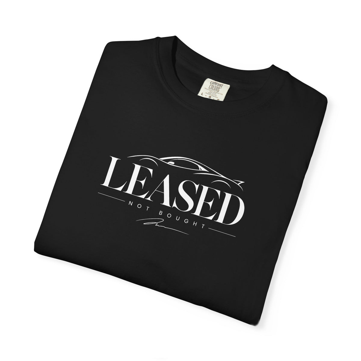 Black crew-neck T-shirt with front graphic text and swoosh logo
