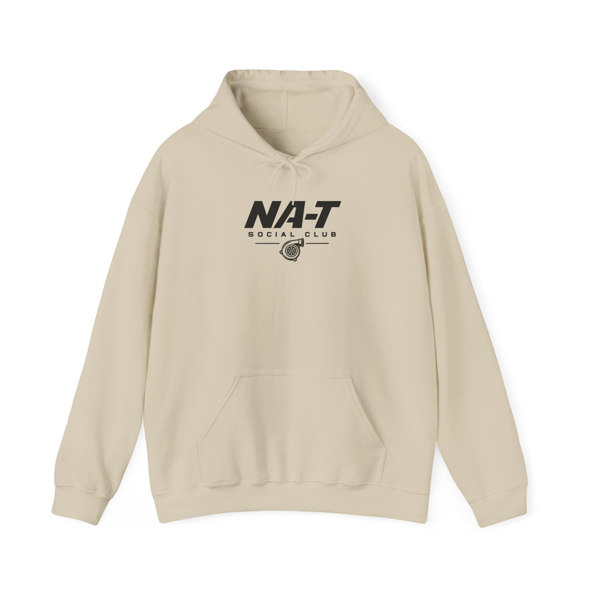 Sand NA-T Social Club hoodie with front logo print and kangaroo pocket.