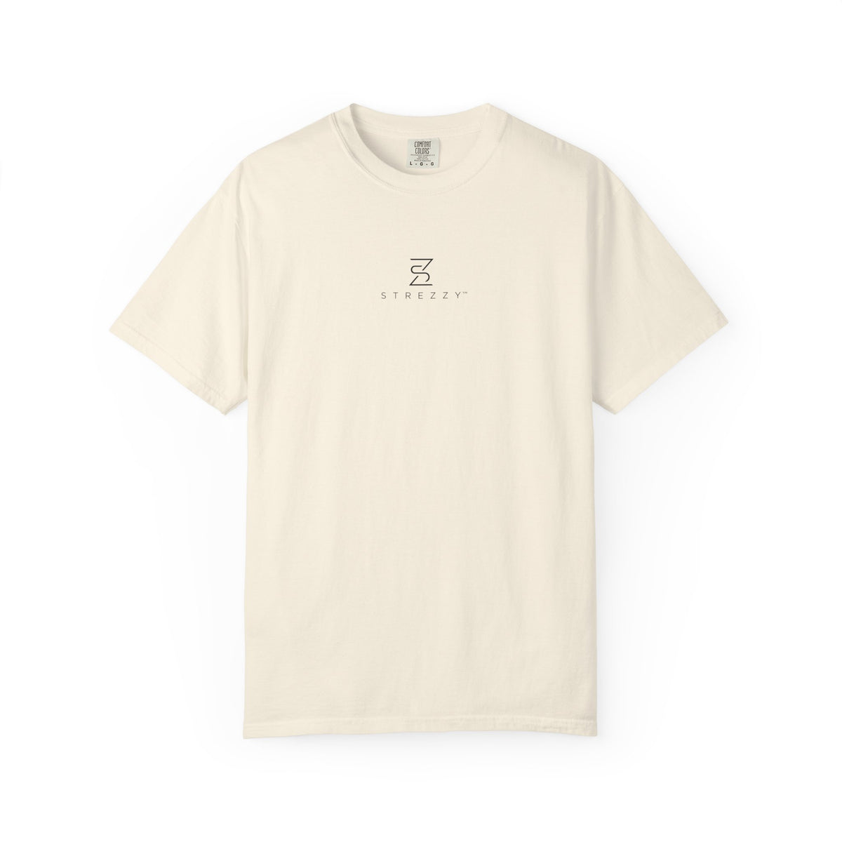 Ivory crew-neck T-shirt with small Strezzy double logo print at chest