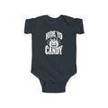 Dark charcoal kids graphic baby bodysuit with 'Hide Yo Candy' pumpkin logo