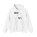 White pullover hoodie with front graphic print and kangaroo pocket
